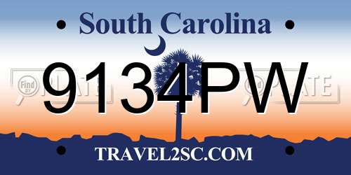 9134PW South Carolina License Plate