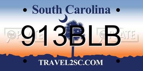 913BLB South Carolina License Plate