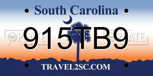 915TB9 South Carolina License Plate