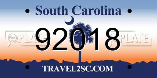 92018 South Carolina License Plate