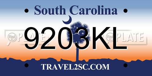 9203KL South Carolina License Plate