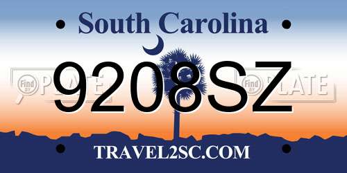 9208SZ South Carolina License Plate