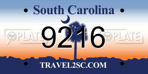 9216 South Carolina License Plate