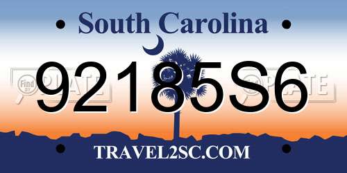 92185S6 South Carolina License Plate