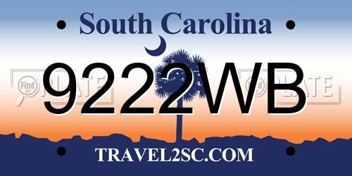 9222WB South Carolina License Plate
