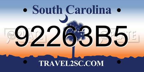 92263B5 South Carolina License Plate