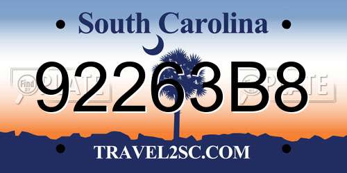 92263B8 South Carolina License Plate