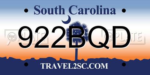 922BQD South Carolina License Plate