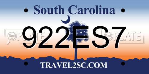 922ES7 South Carolina License Plate