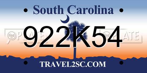 922K54 South Carolina License Plate