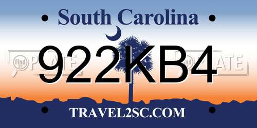 922KB4 South Carolina License Plate
