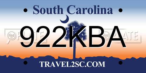 922KBA South Carolina License Plate