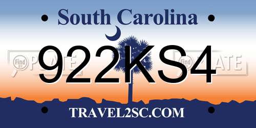 922KS4 South Carolina License Plate