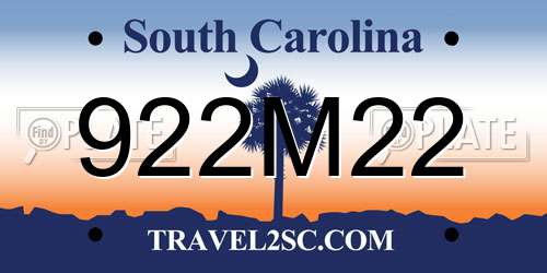 922M22 South Carolina License Plate