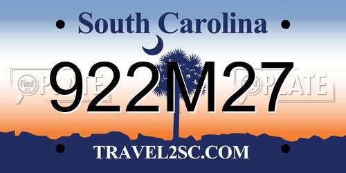 922M27 South Carolina License Plate