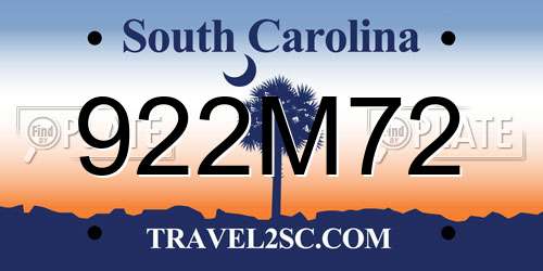 922M72 South Carolina License Plate