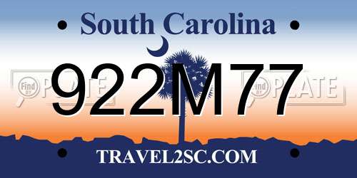 922M77 South Carolina License Plate
