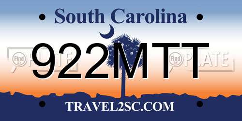 922MTT South Carolina License Plate