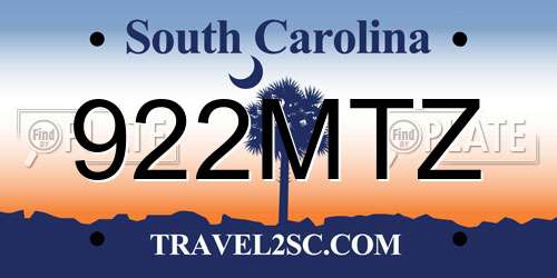922MTZ South Carolina License Plate