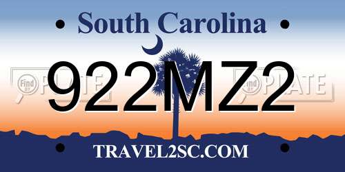 922MZ2 South Carolina License Plate