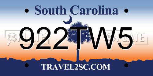 922TW5 South Carolina License Plate
