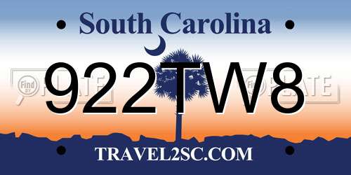 922TW8 South Carolina License Plate