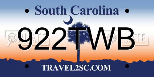 922TWB South Carolina License Plate