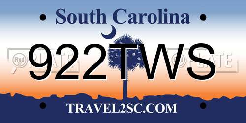 922TWS South Carolina License Plate