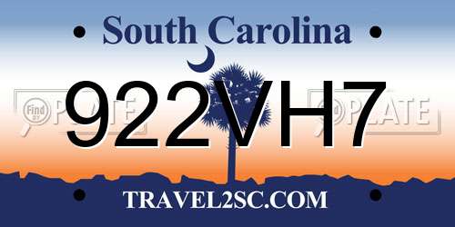 922VH7 South Carolina License Plate