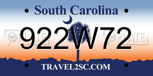 922W72 South Carolina License Plate
