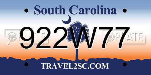 922W77 South Carolina License Plate
