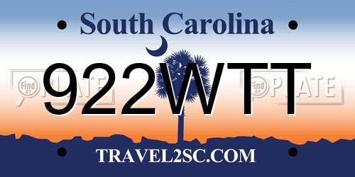 922WTT South Carolina License Plate
