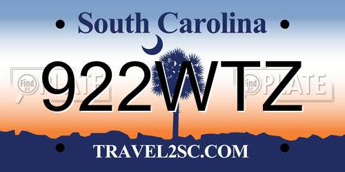 922WTZ South Carolina License Plate