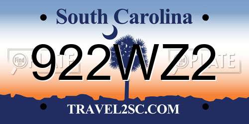 922WZ2 South Carolina License Plate