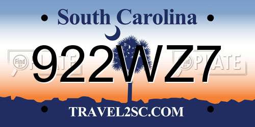 922WZ7 South Carolina License Plate