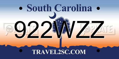 922WZZ South Carolina License Plate