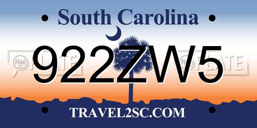 922ZW5 South Carolina License Plate
