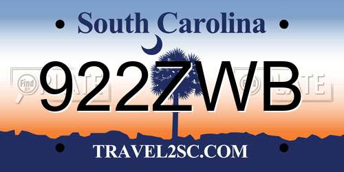 922ZWB South Carolina License Plate