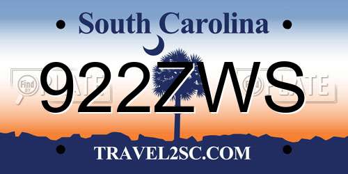 922ZWS South Carolina License Plate