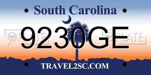 9230GE South Carolina License Plate