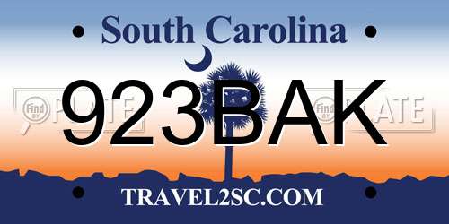 923BAK South Carolina License Plate