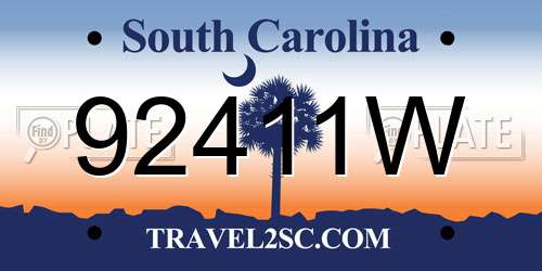 92411W South Carolina License Plate