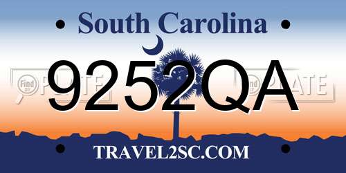 9252QA South Carolina License Plate