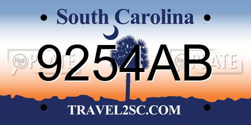 9254AB South Carolina License Plate