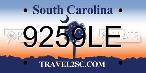 9259LE South Carolina License Plate