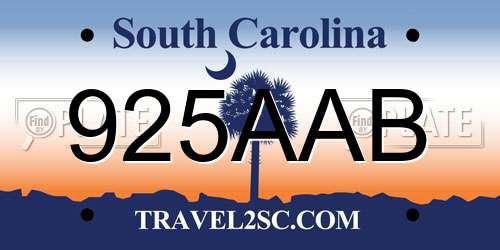 925AAB South Carolina License Plate