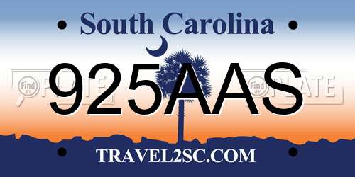 925AAS South Carolina License Plate