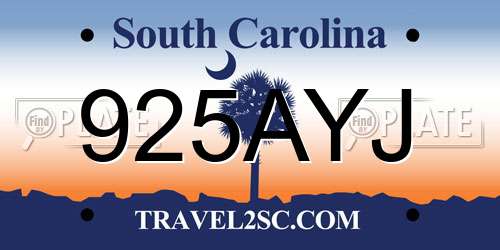925AYJ South Carolina License Plate