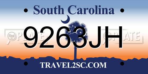 9263JH South Carolina License Plate