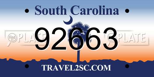 92663 South Carolina License Plate